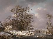 Andreas Schelfhout Figures in a Winter Landscape oil painting reproduction